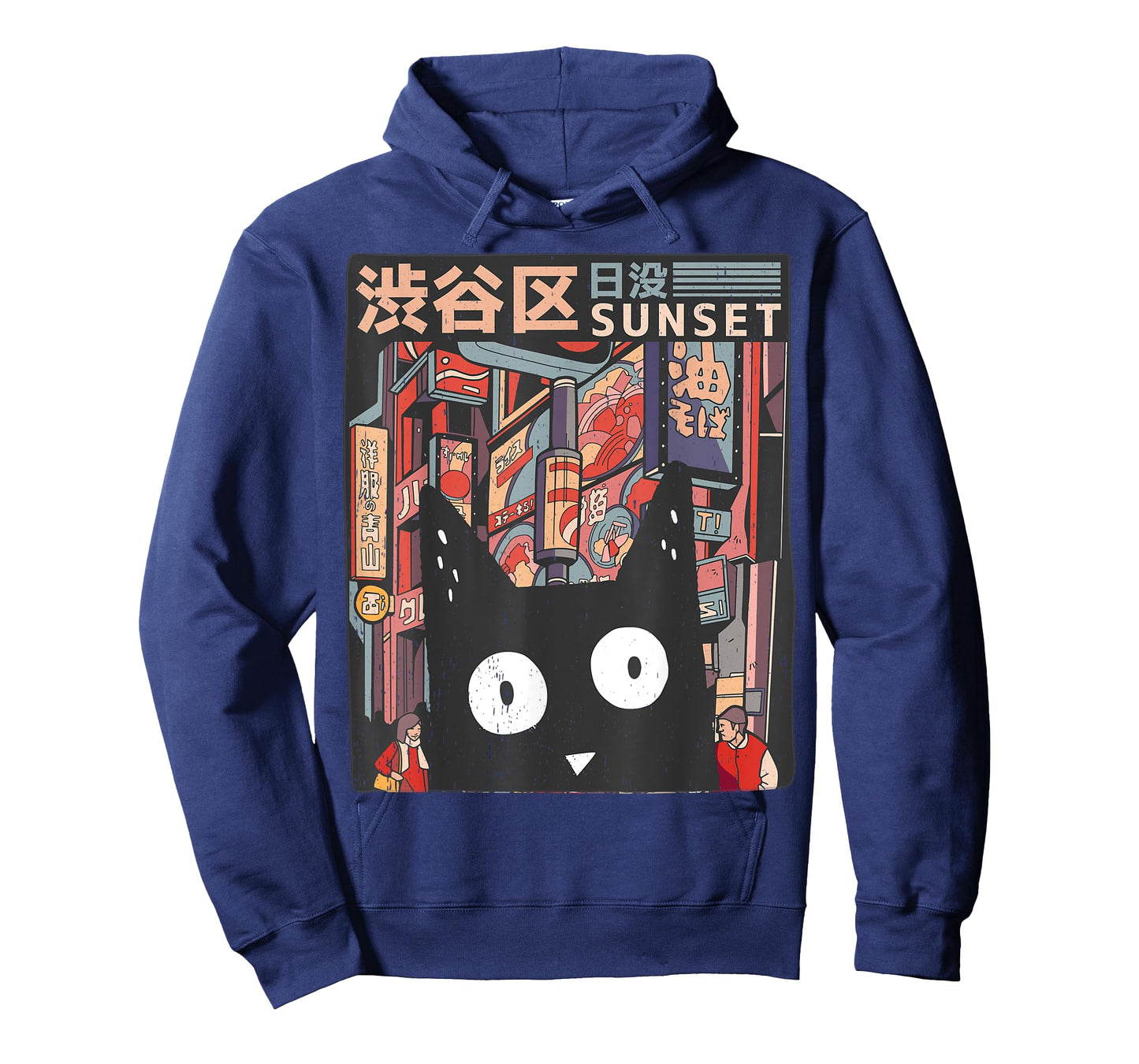 Funny Cat and Japanese City T-Shirt for Men Women Kids
