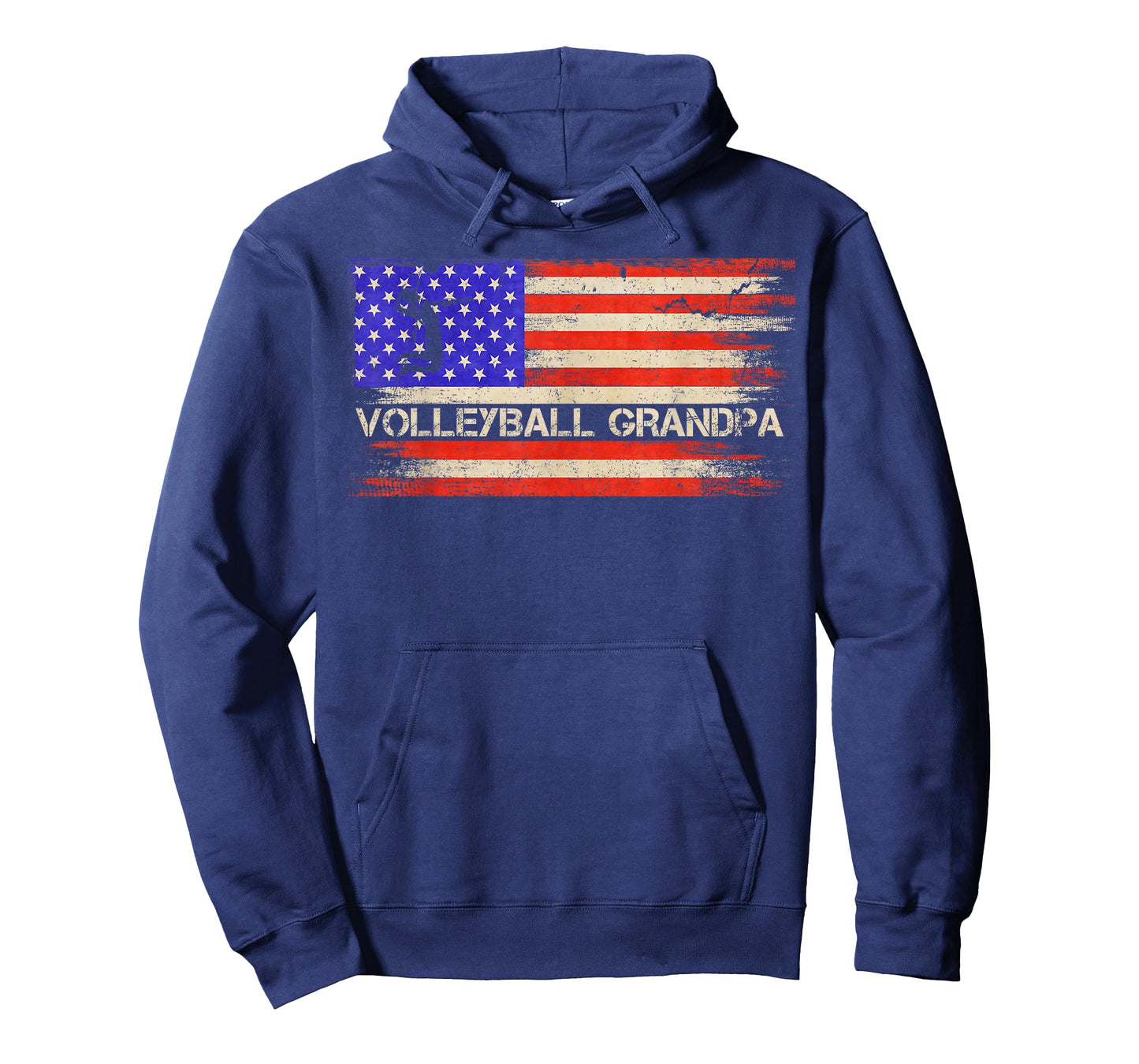 Vintage US American Flag Proud Volleyball Grandpa Silhouette T-Shirt