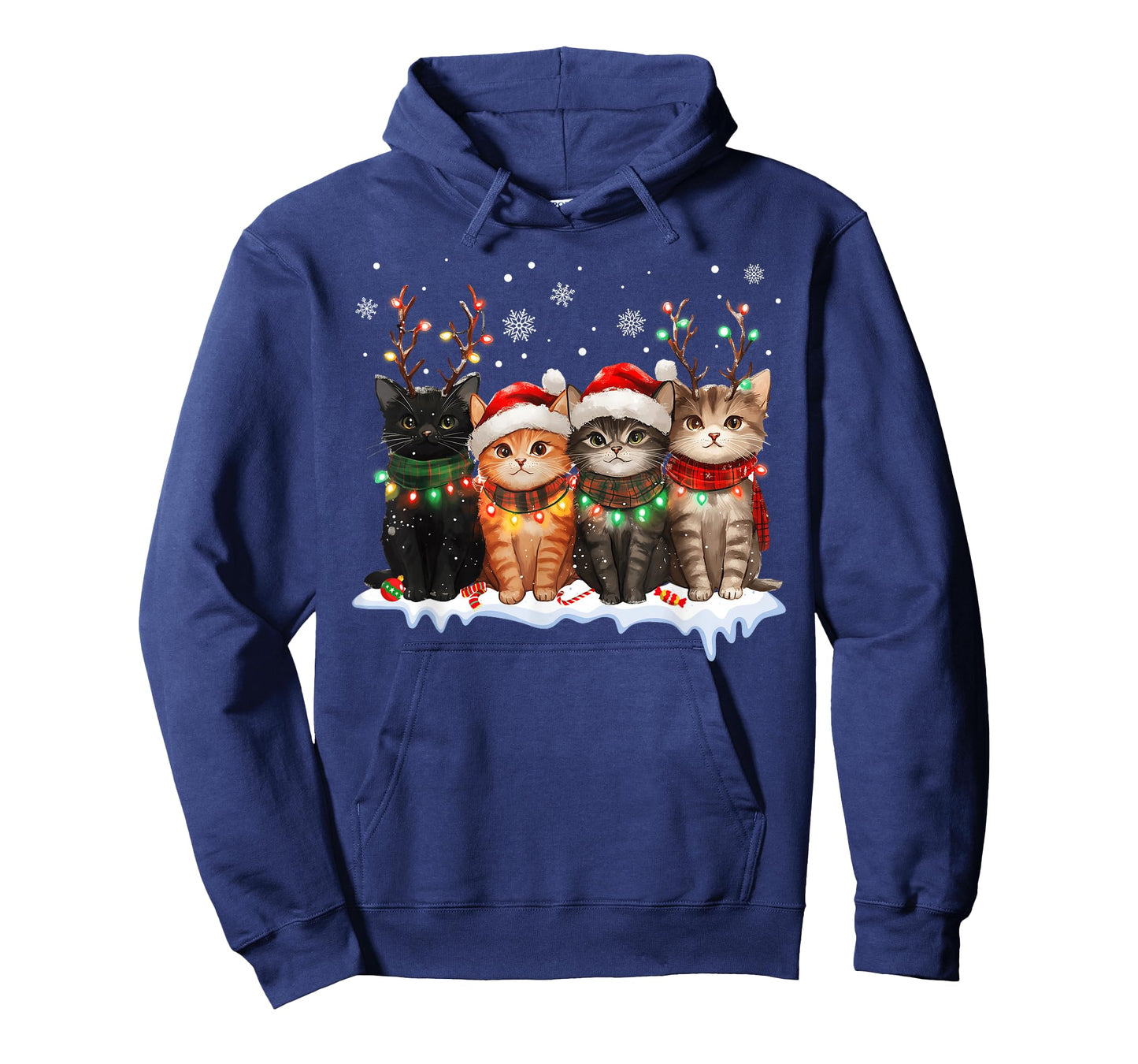 Cat Christmas Light Reindeer Santa Christmas Cat Lover T-Shirt