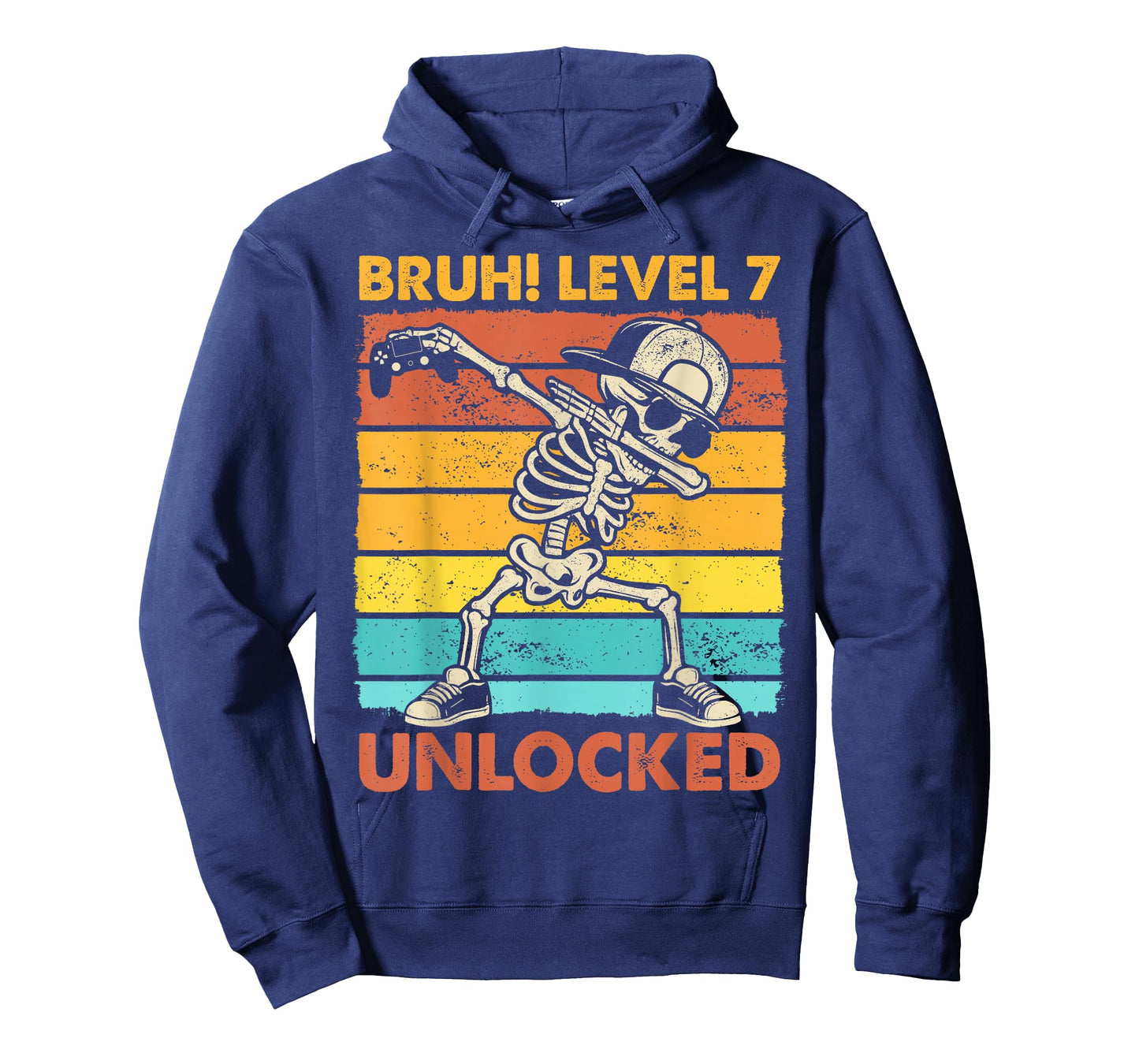 Bruh Level 7 Unlocked Skeleton Gamer 7th Birthday Boy Kids T-Shirt