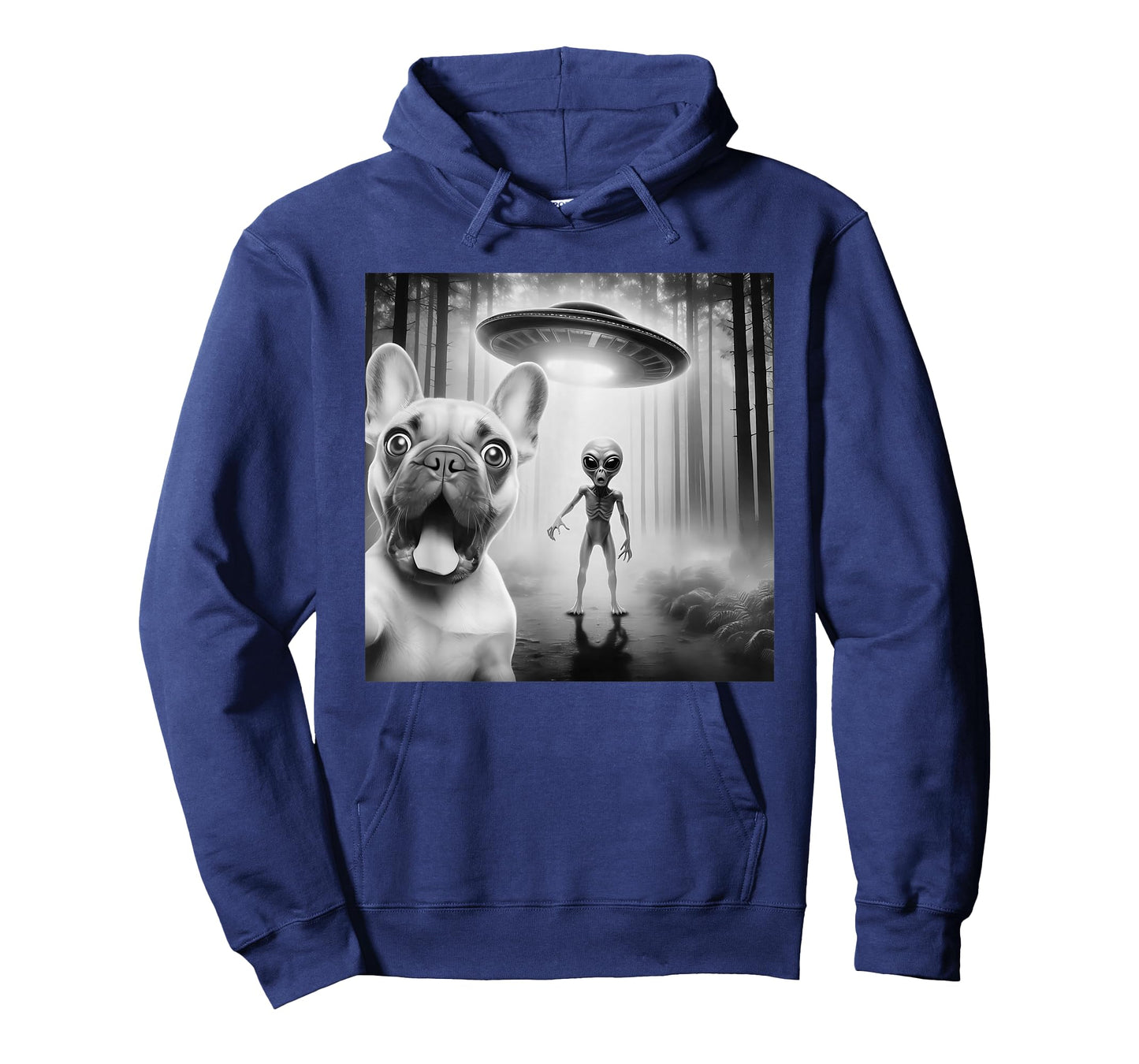 Funny French Bulldog Surprised Selfie with Alien UFO T-Shirt