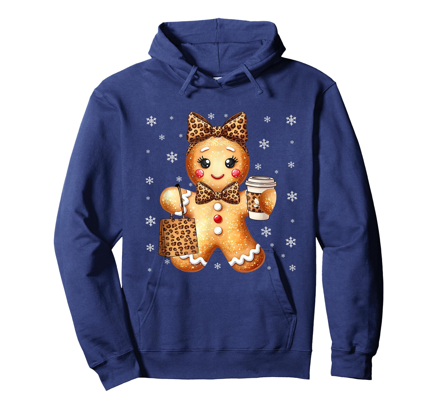 Coquette Cute Gingerbread Leopard Bow Christmas Girls Women T-Shirt