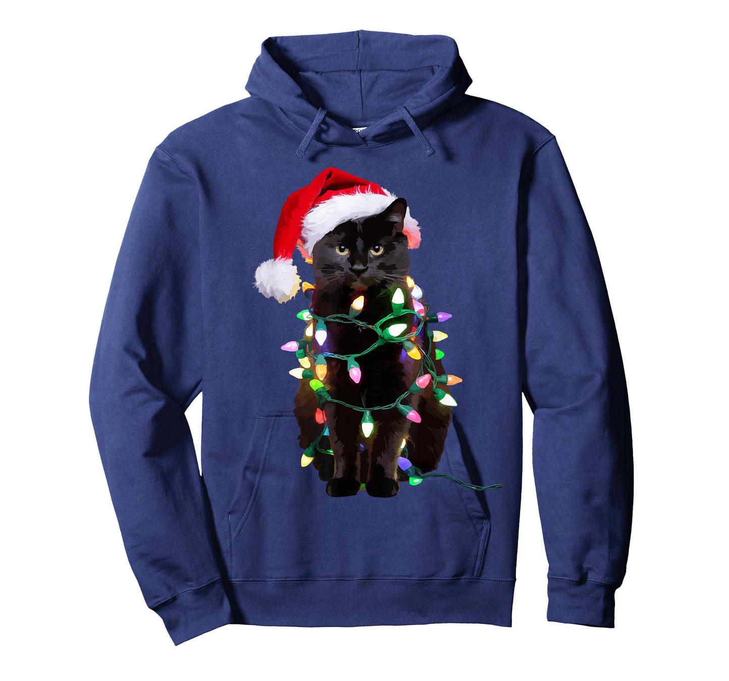 Black Cat Christmas Tree Lights Funny Santa Kitten Led Light T-Shirt
