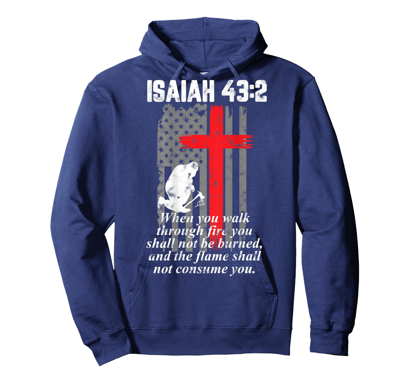 Thin Red Line Firefighter Cross Bible Verse American Flag T-Shirt Small