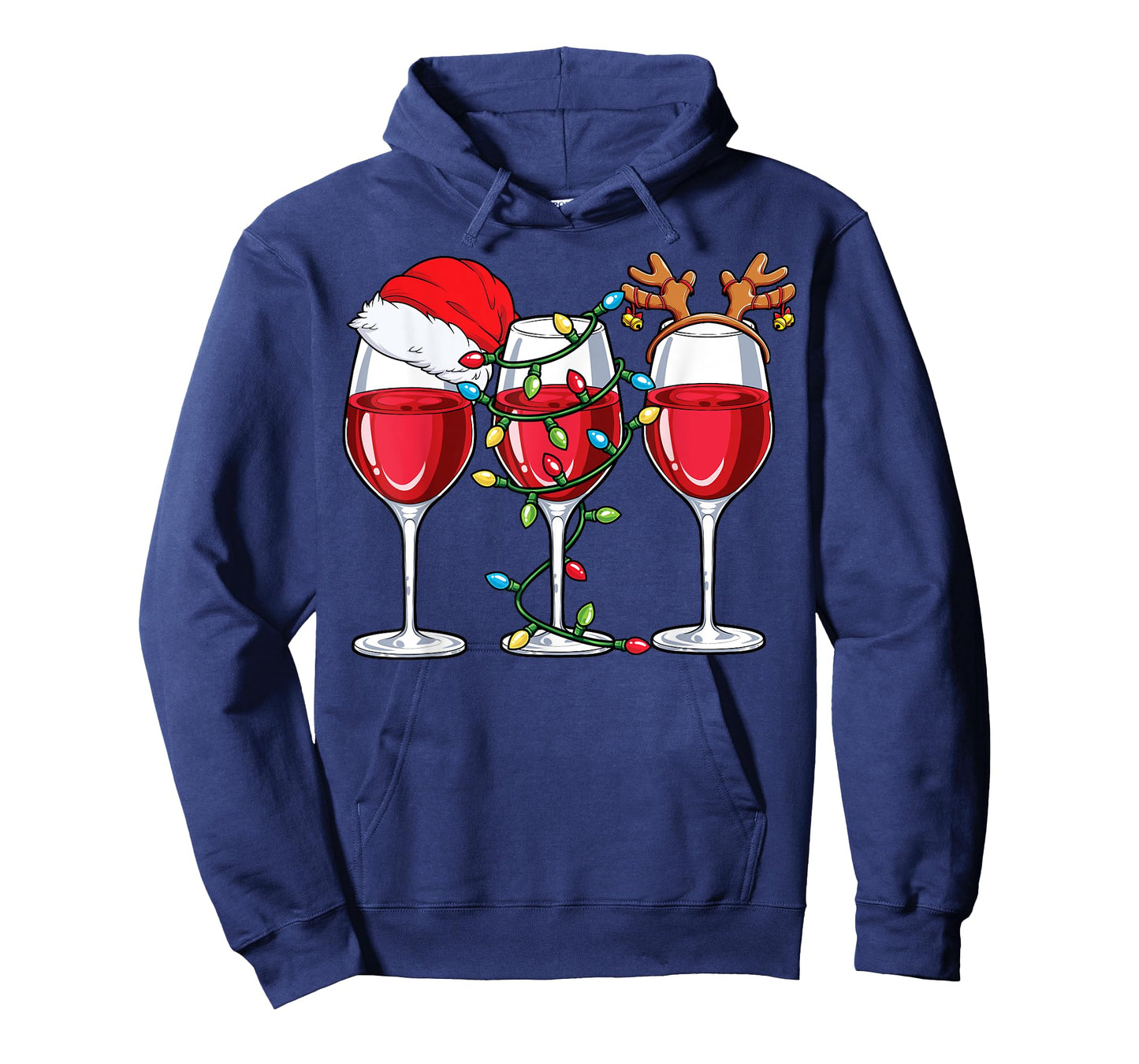 Wine Christmas Santa Hat Xmas Lights Reindeer Antlers Women T-Shirt