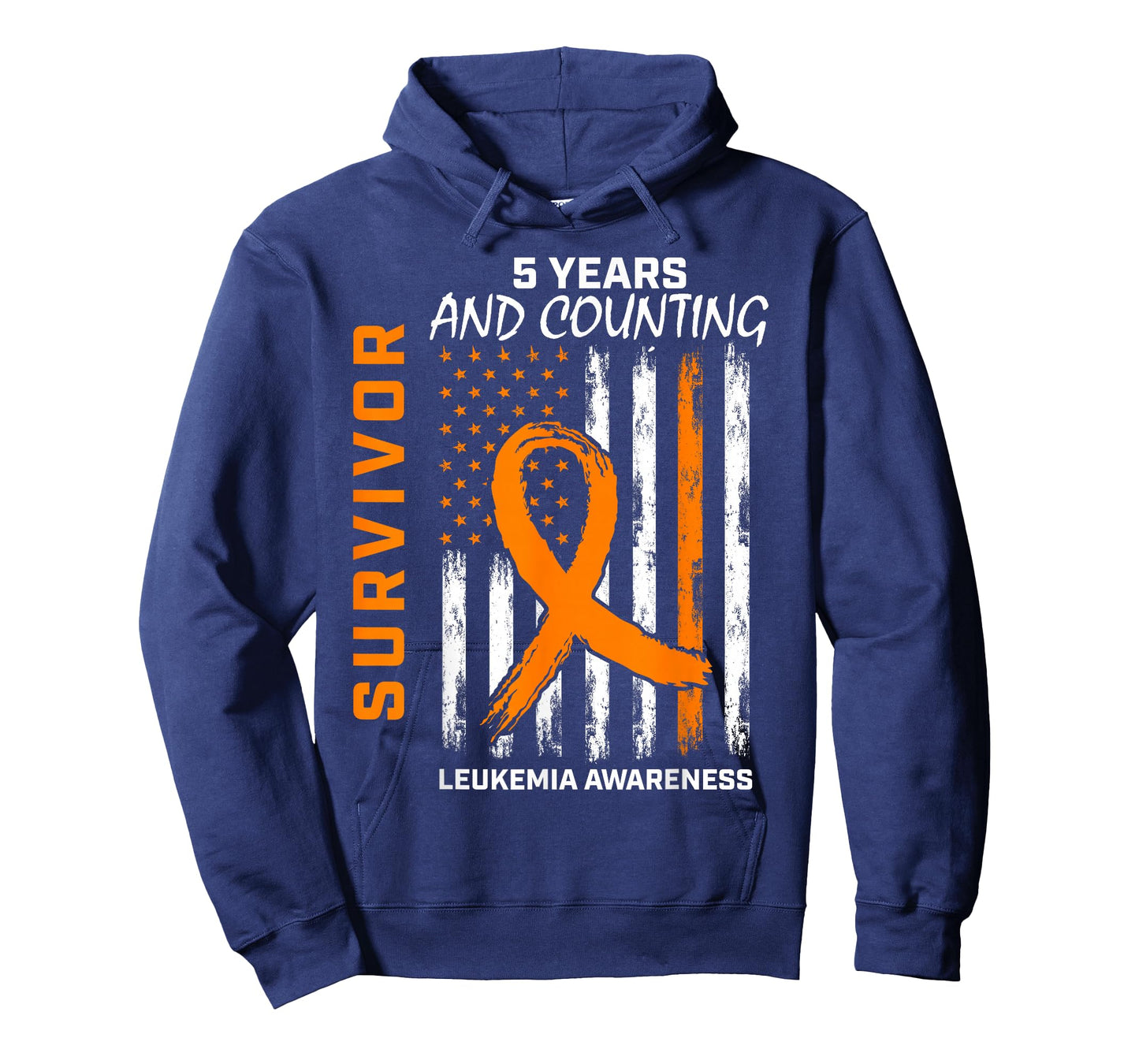5 Years Cancer Free Orange Leukemia Survivor American Flag Women Kids Men T-Shirt