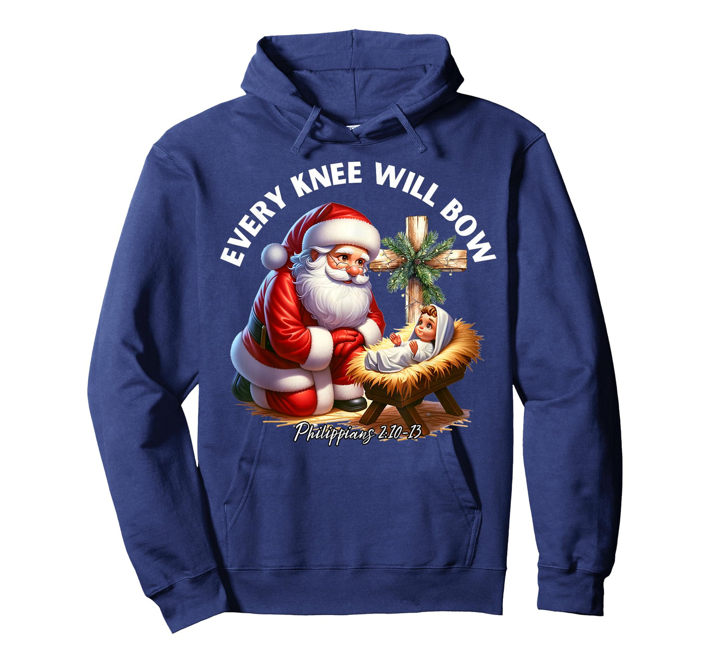Santa Bowing to Jesus Every Knee Will Bow Philippians 2:10 T-Shirt