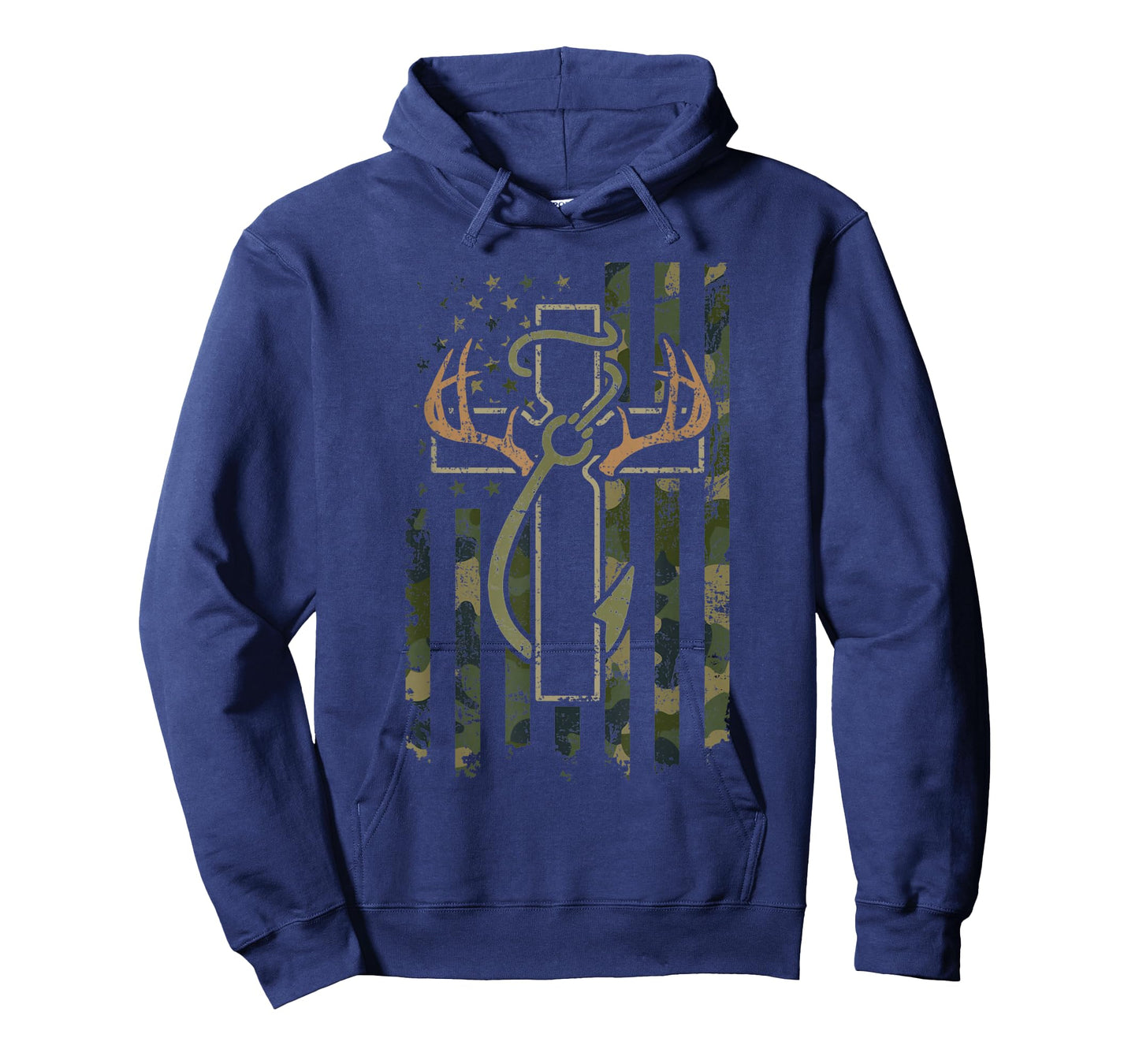 Faith Fishing Hunting Camo Us Flag Cross with Hook Christian T-Shirt