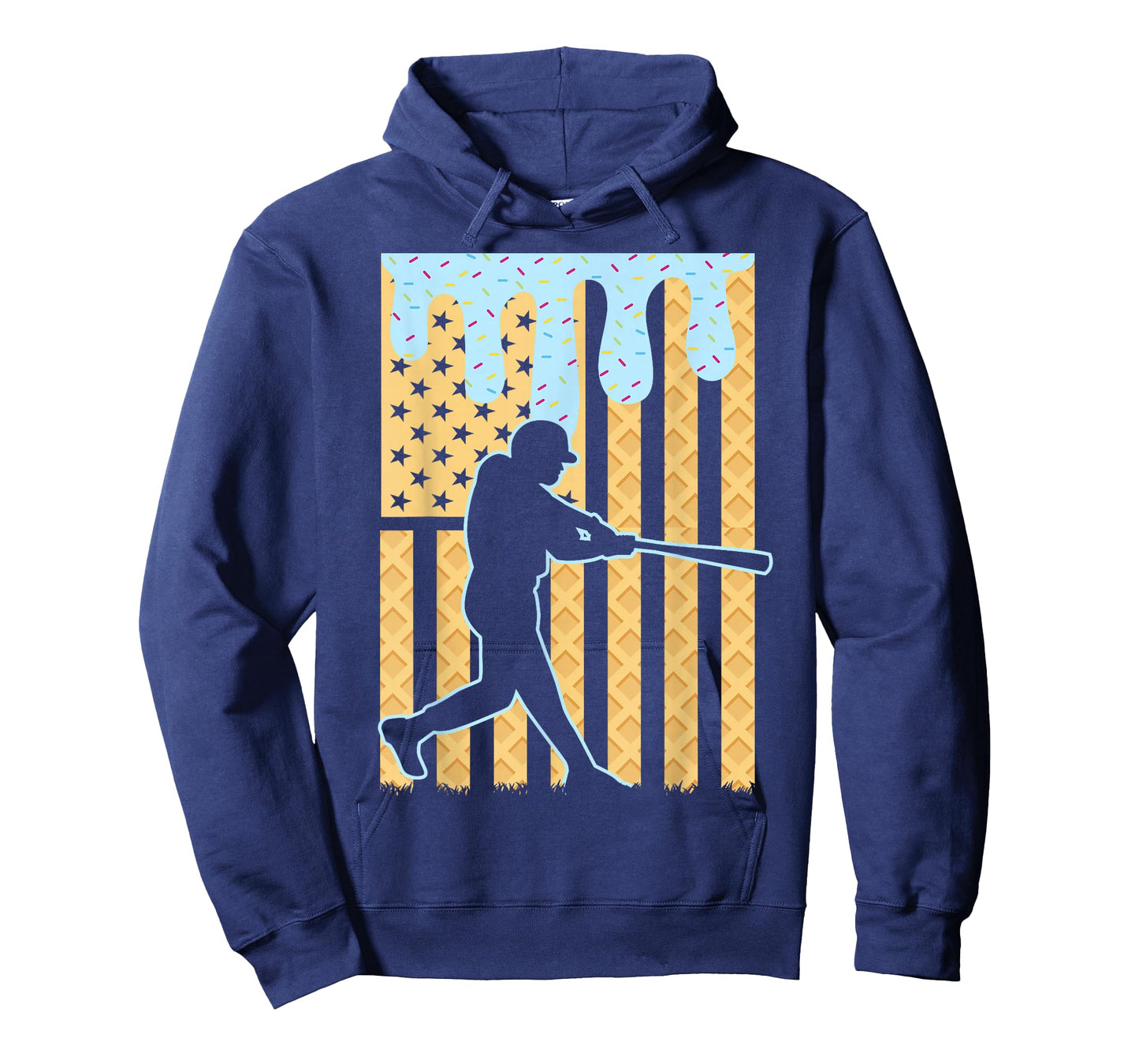 Baseball Drip Boys Dripping Ice Cream Baseball American Flag T-Shirt