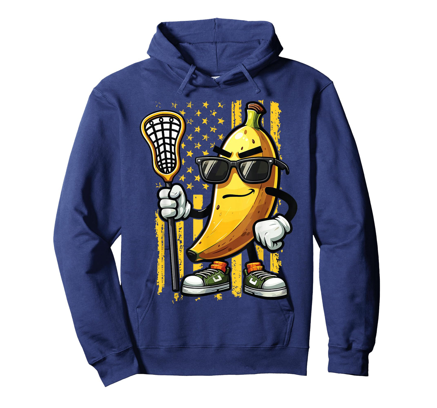 Banana Playing Lacrosse Sunglasses American Flag Funny T-Shirt