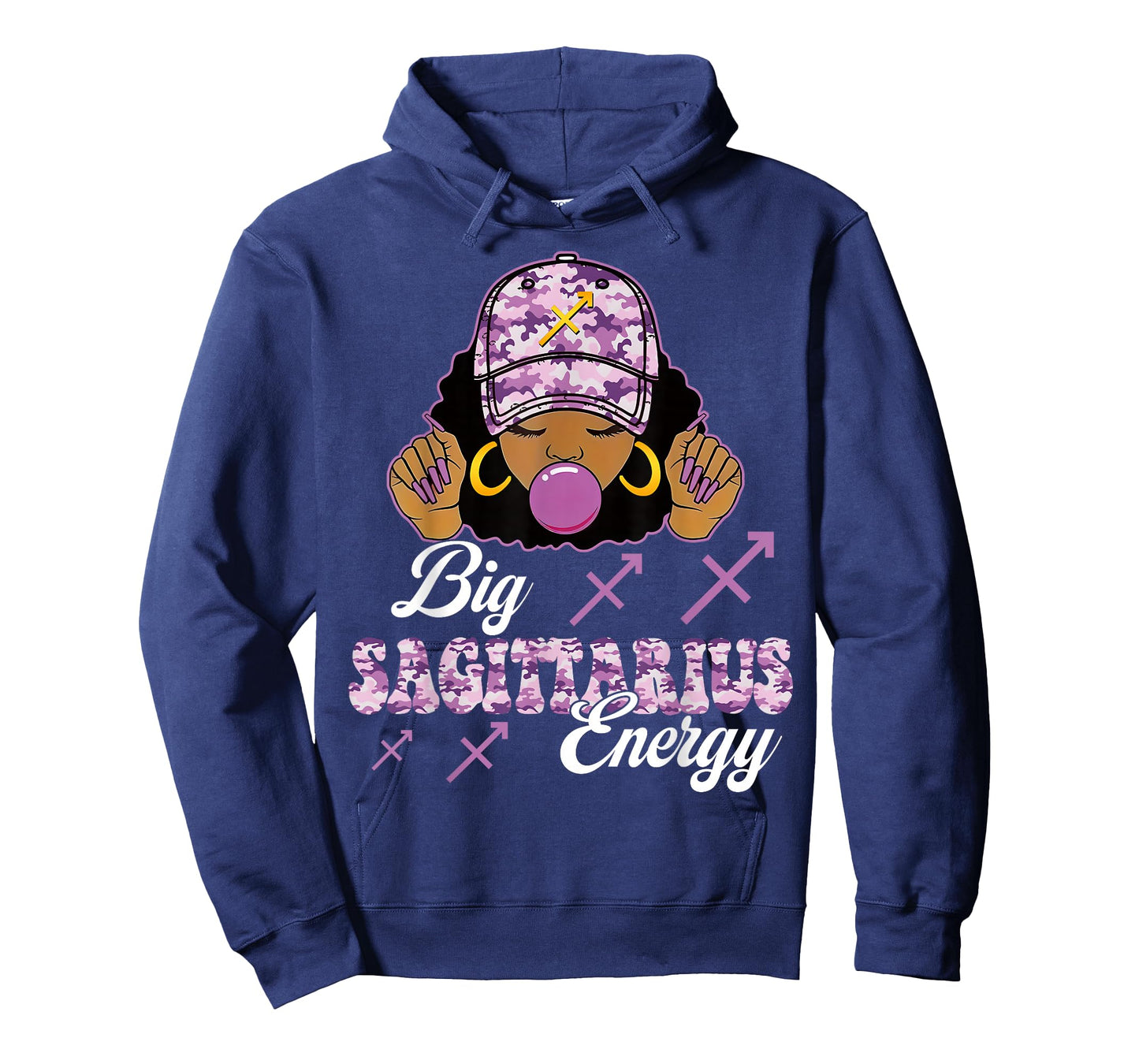 Big Sagittarius Energy Afro Girl with Purple Camouflaged Cap T-Shirt