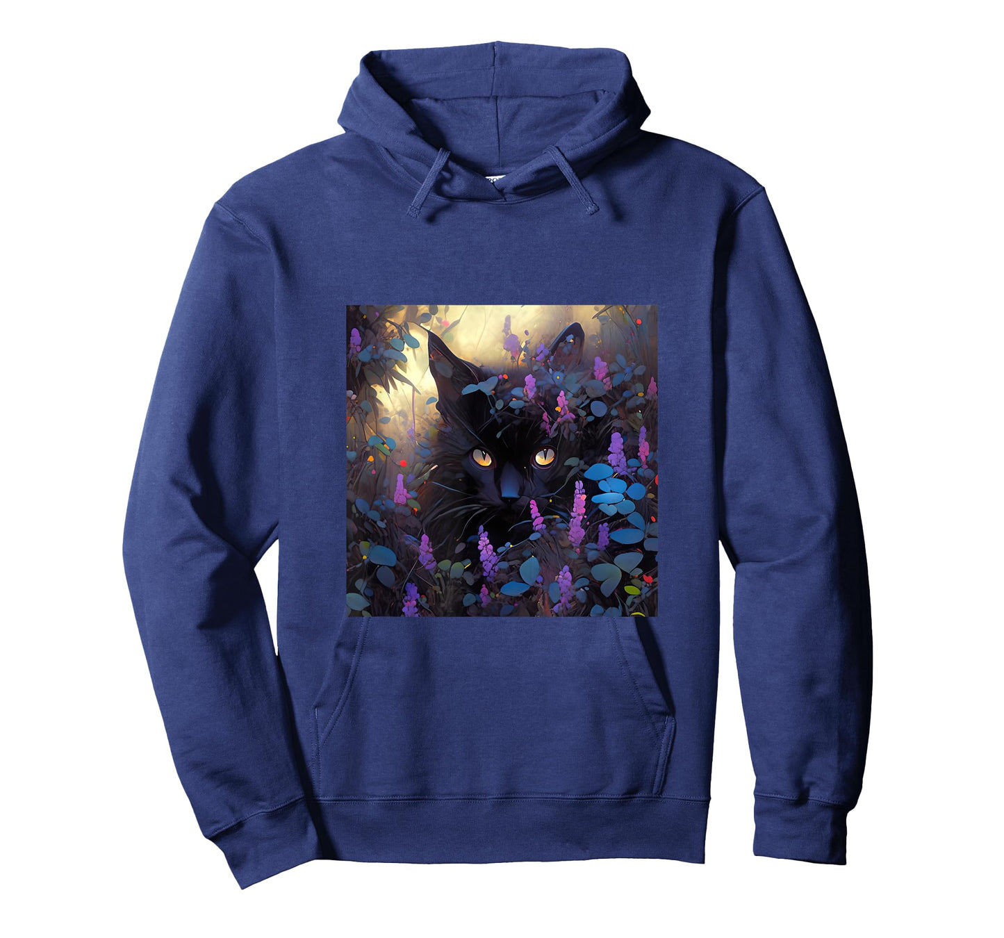 Black Adorable Cat Purple Spring Flowers T-Shirt for Men Women