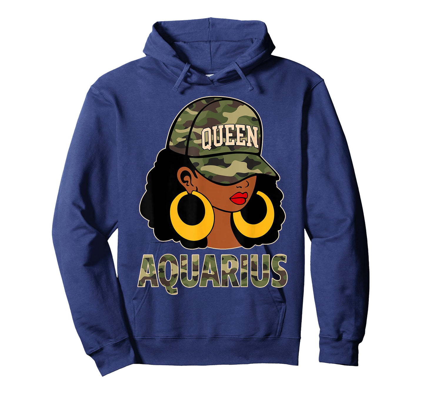 Aquarius Queen Black Woman Cap Hat Camo Afro Girl Zodiac T-Shirt