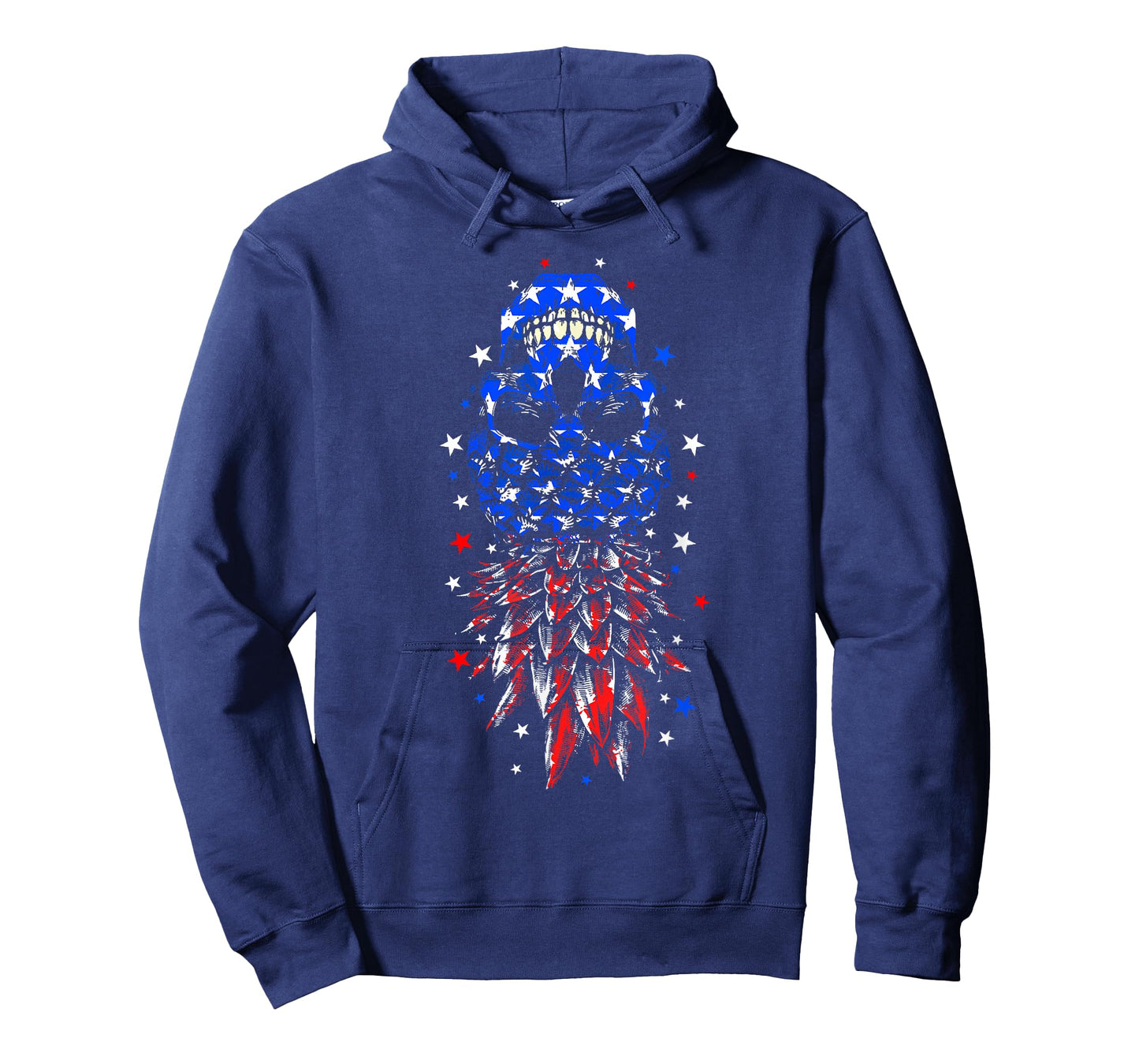 4th of July Skull Pineapple USA Flag Upside Down T-Shirt