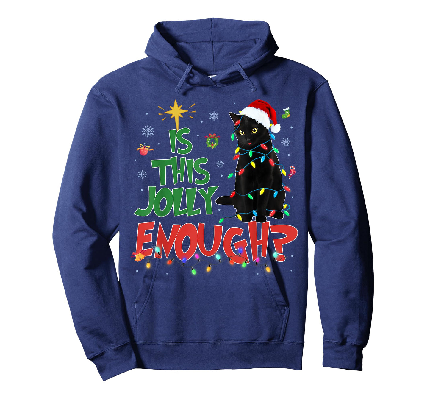 Is This Jolly Enough Black Cat Merry Christmas Tree Lights T-Shirt