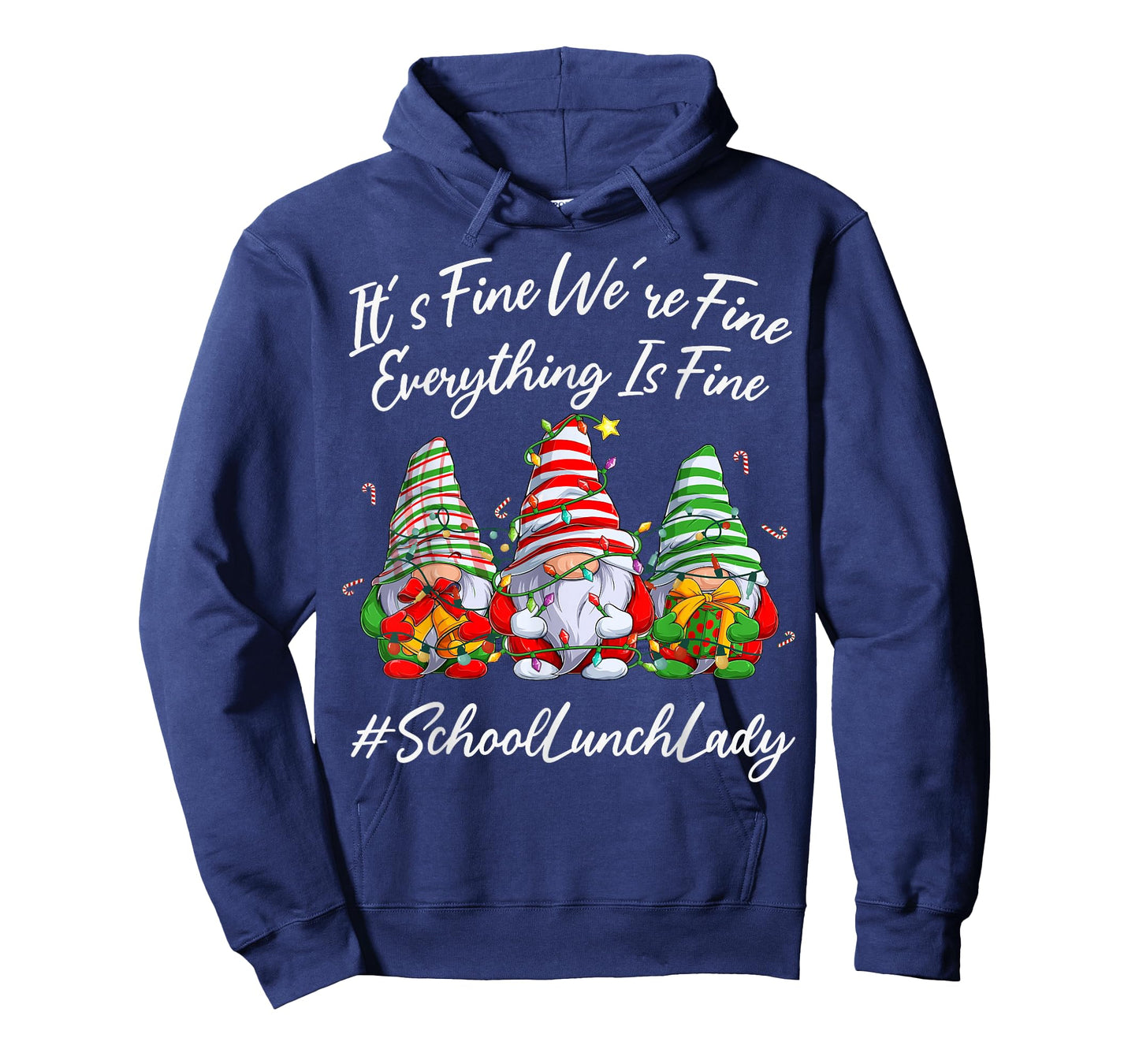 School Lunch Lady Xmas Everything Is Fine Christmas Gnomie T-Shirt