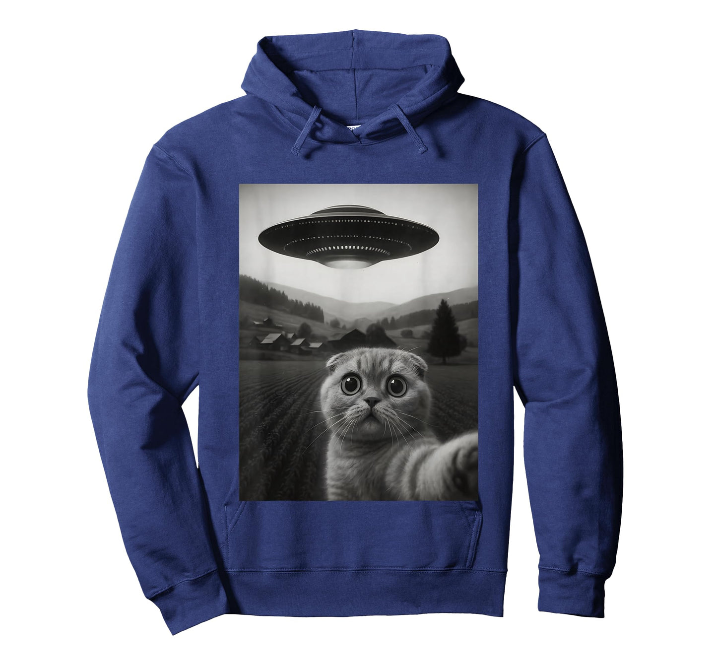 Scottish Fold Cat Selfie Funny Alien Abduction Meme Artwork T-Shirt