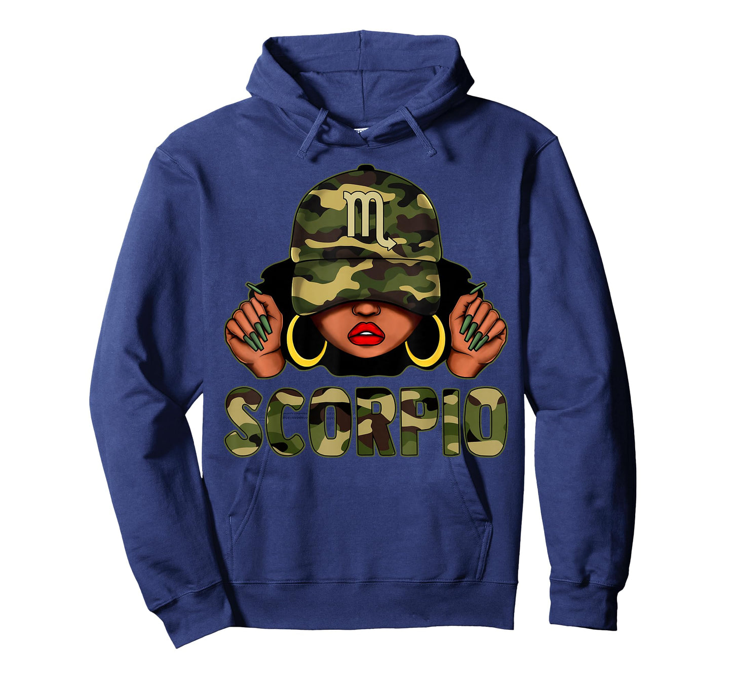 Scorpio Queen Black Woman with Cap Camo Afro Girl Zodiac T-Shirt