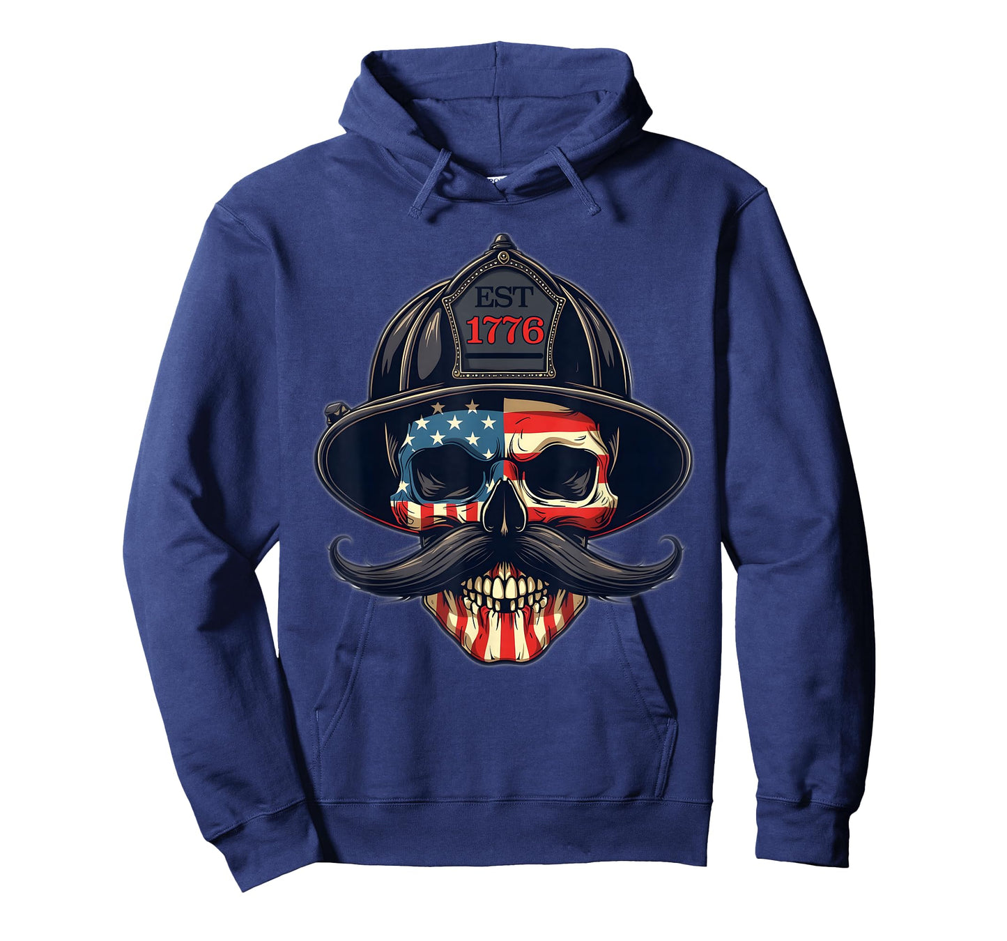 Firefighter Skull Mustache Fire Fighter Fireman USA Flag T-Shirt