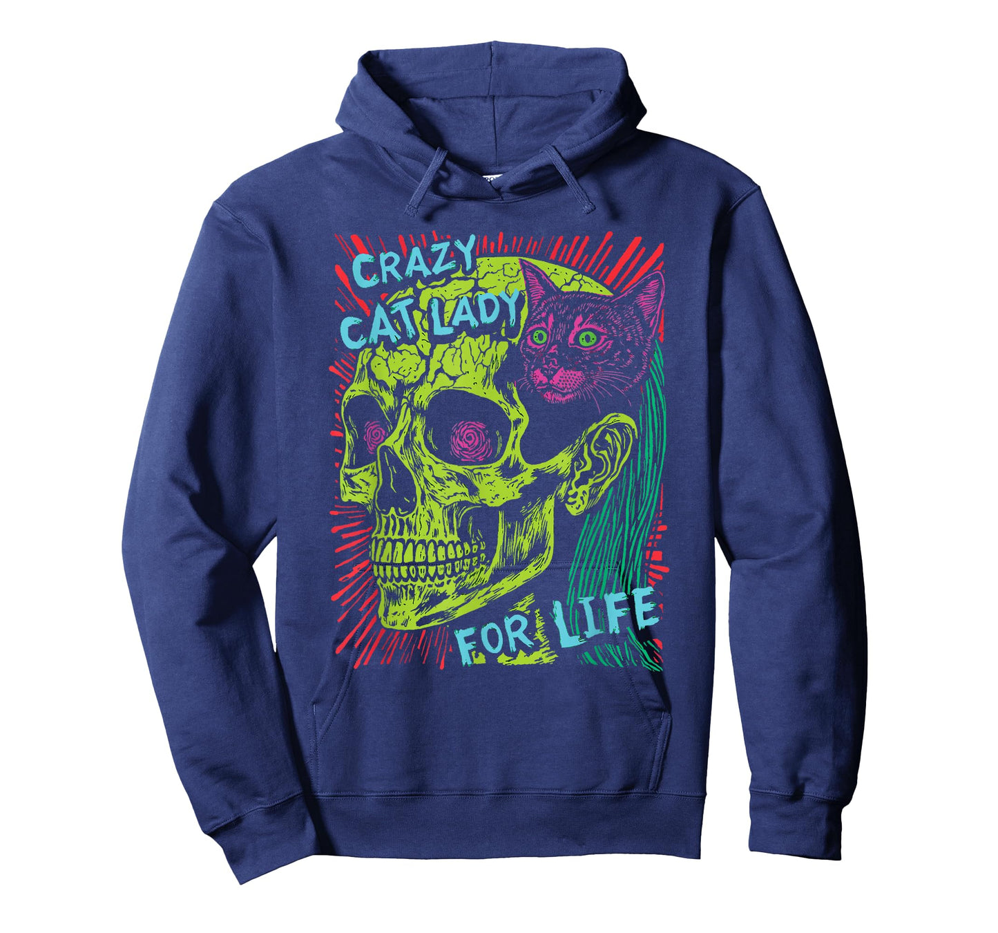 Crazy Cat Lady For Life Goth Punk Grunge Cat With Skull T-Shirt