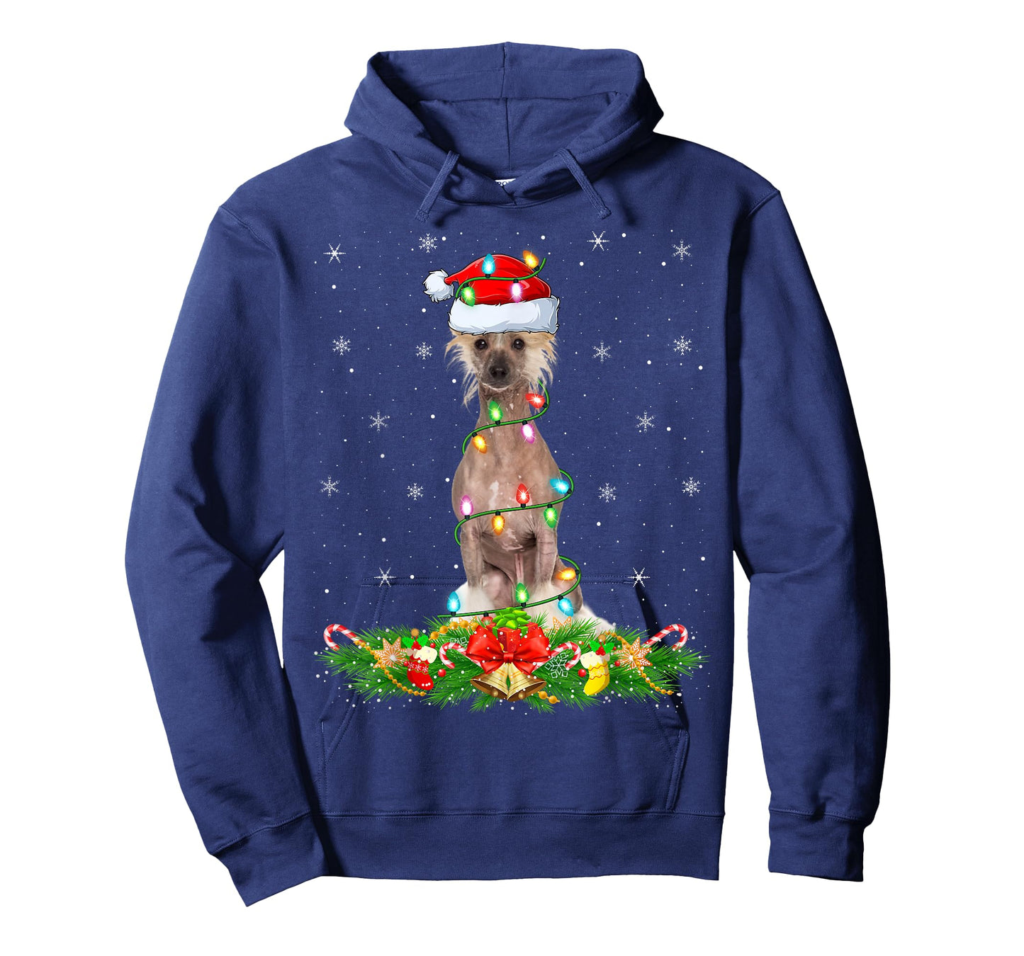 Chinese Crested Dog Christmas Lights Funny Santa Hat Xmas T-Shirt