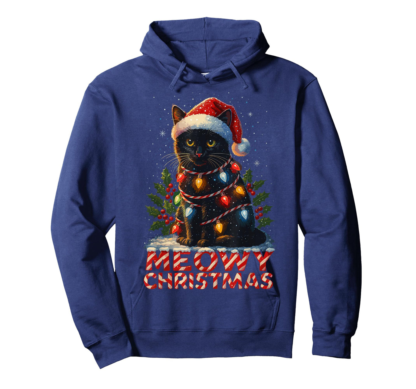 Black Cat Christmas Tree Lights Shirt, Cat Meowy Christmas T-Shirt
