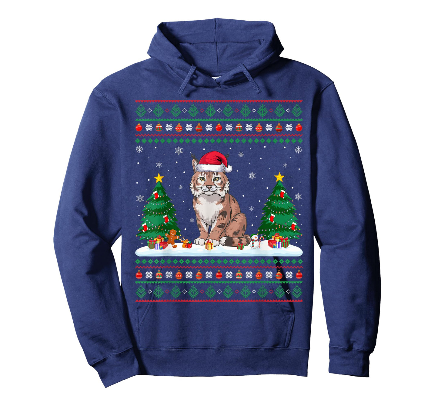 Christmas Tree Lights Bobcat Santa Ugly Xmas Sweater Men Women Kids T-Shirt