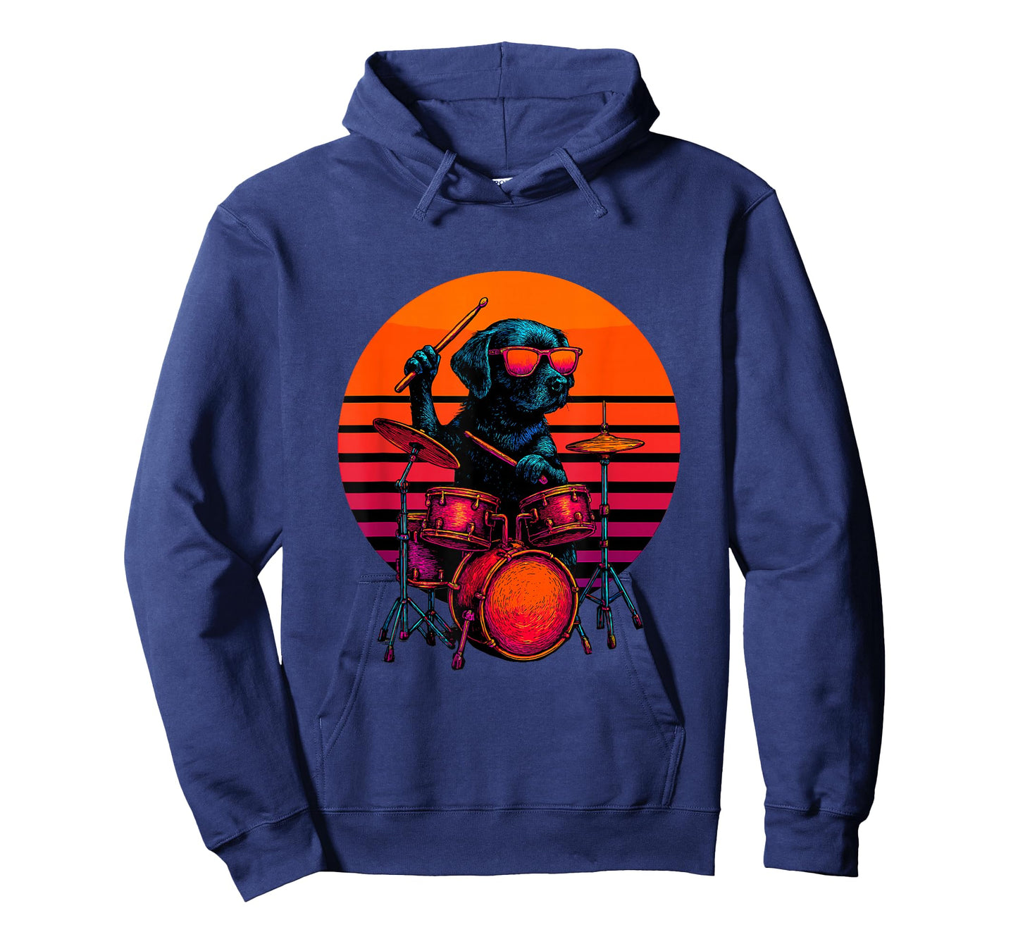 Retro Dog with Drum Set Music Playing Drummer T-Shirt
