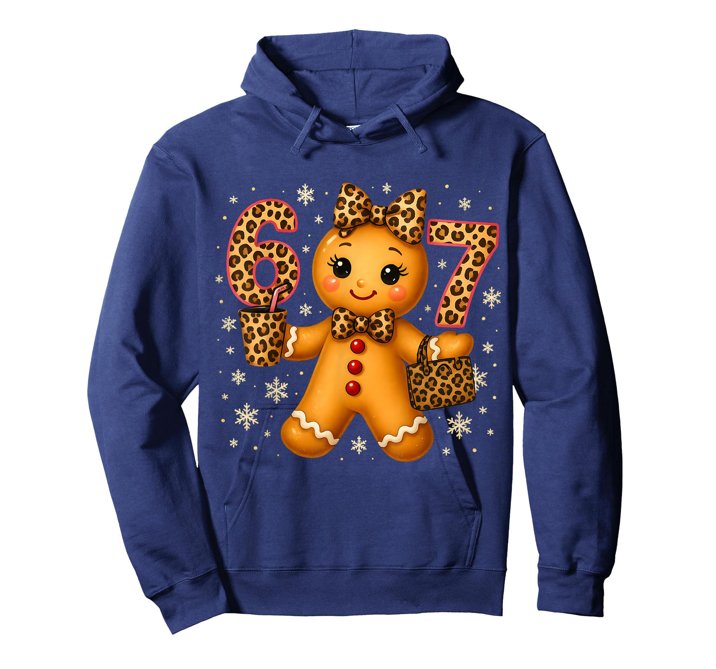 Funny 6 7 Christmas Leopard Bow Gingerbread Girls Women T-Shirt