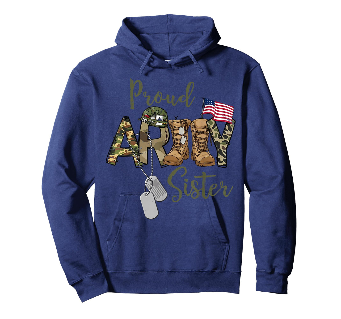 Proud Army Sister Military Sister with Dog Tag US Flag T-Shirt
