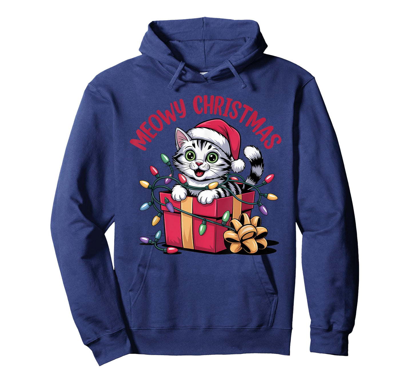 Meowy Christmas Funny Cat Tangled in Lights Xmas Family T-Shirt