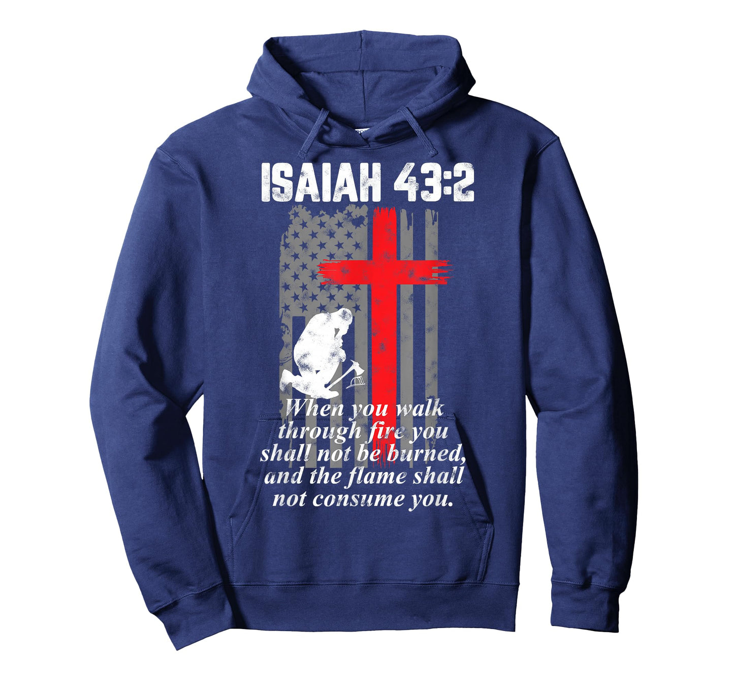 Thin Red Line Firefighter Cross Bible Verse American Flag T-Shirt Small
