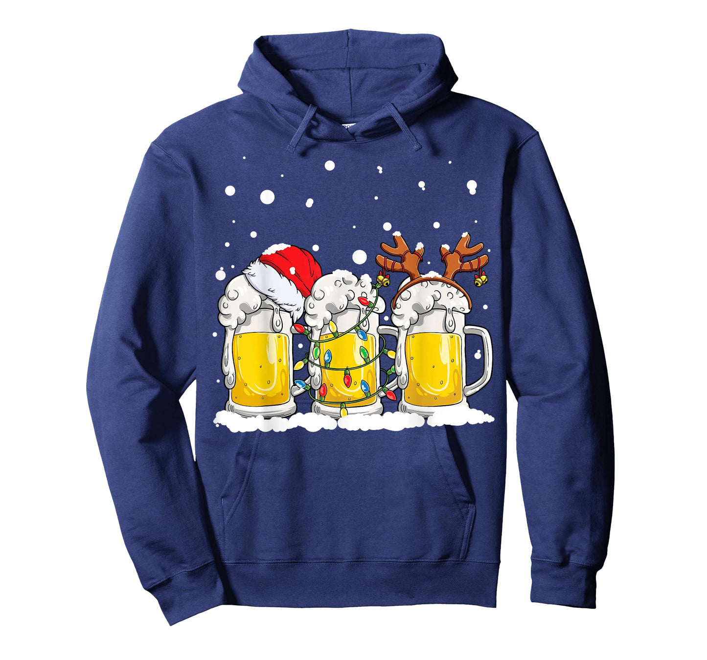 Beer Christmas Mug Santa Reinbeer Xmas Tree Lights Men Women T-Shirt