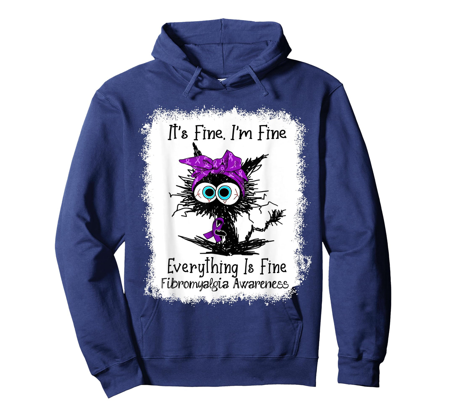 Black Cat Its Fine I'm Fine Fibromyalgia Awareness Bleached T-Shirt for Men Women