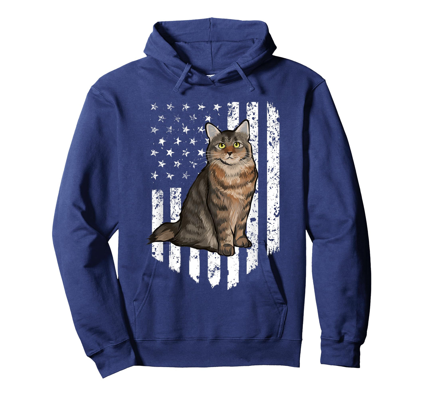 Black White American Flag American Bobtail 4th Of July Cat Women Men T-Shirt