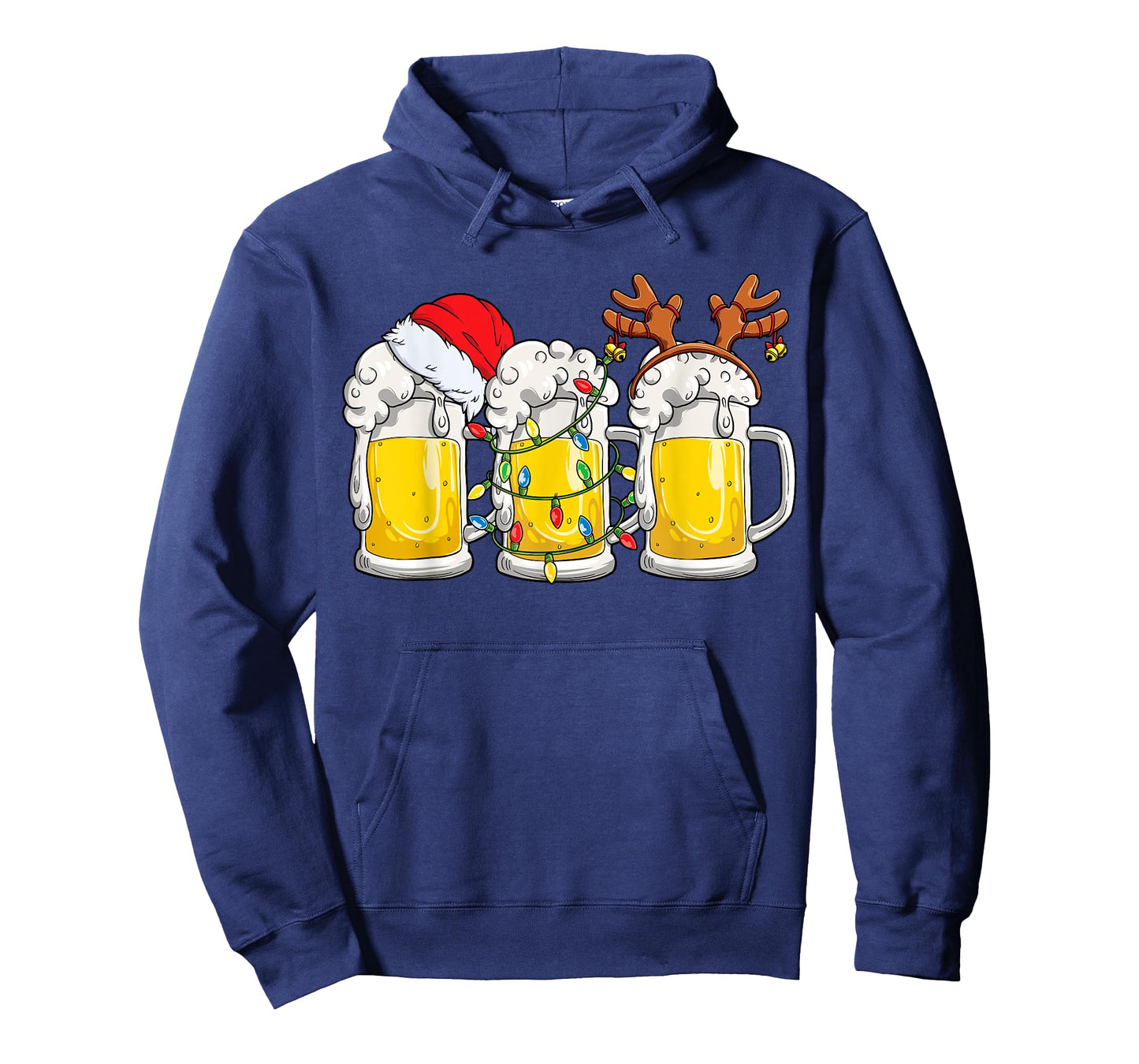 Beer Christmas Mug Santa Reinbeer Xmas Tree Lights Men Women T-Shirt