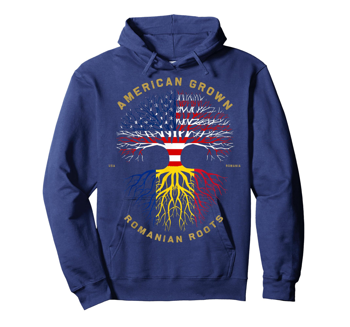 American Grown with Romanian Roots Tree USA Flag Gift T-Shirt