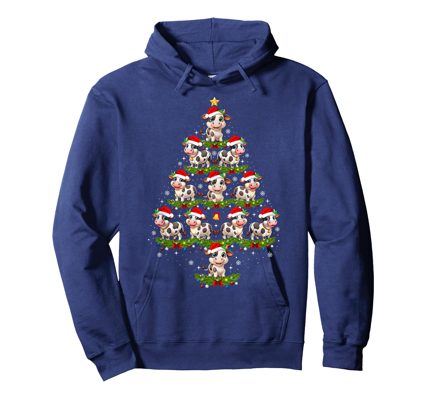 Cow Christmas Tree Lights Funny Xmas Family Men Women T-Shirt