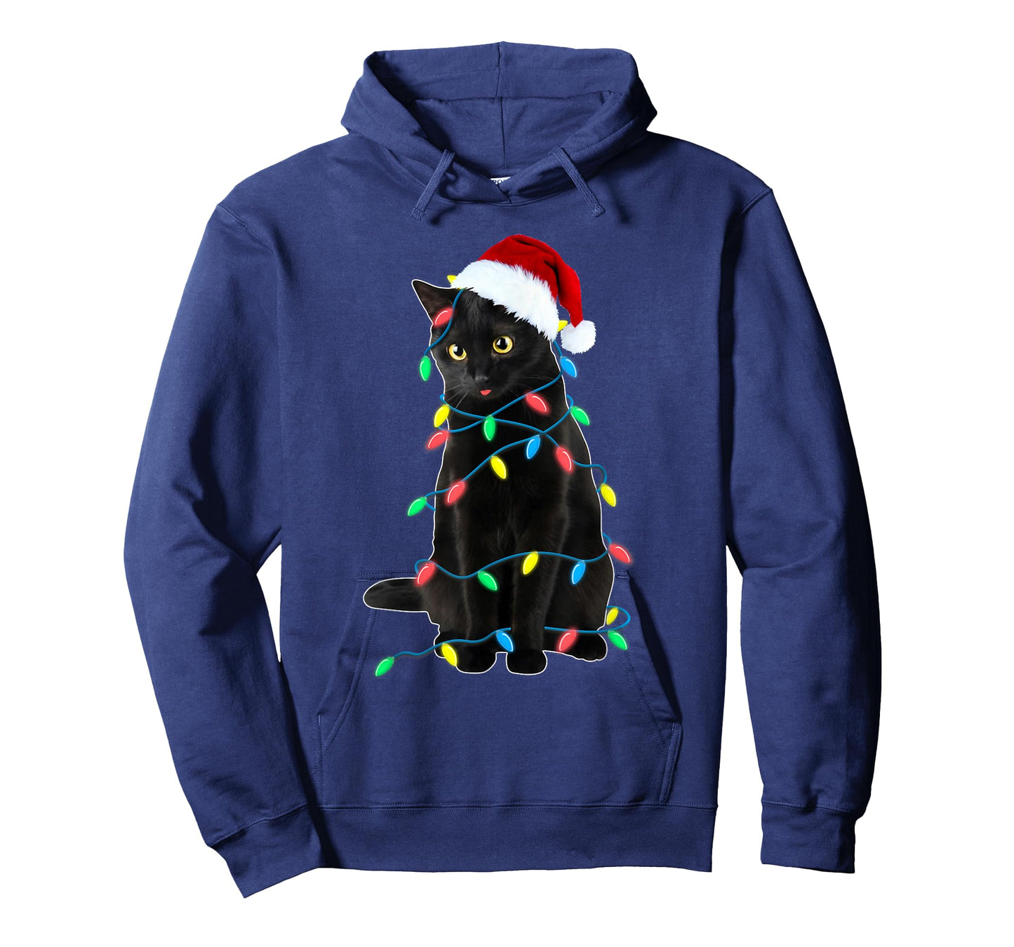 Black Cat Christmas Tree Lights Funny Santa Kitten Led Light T-Shirt