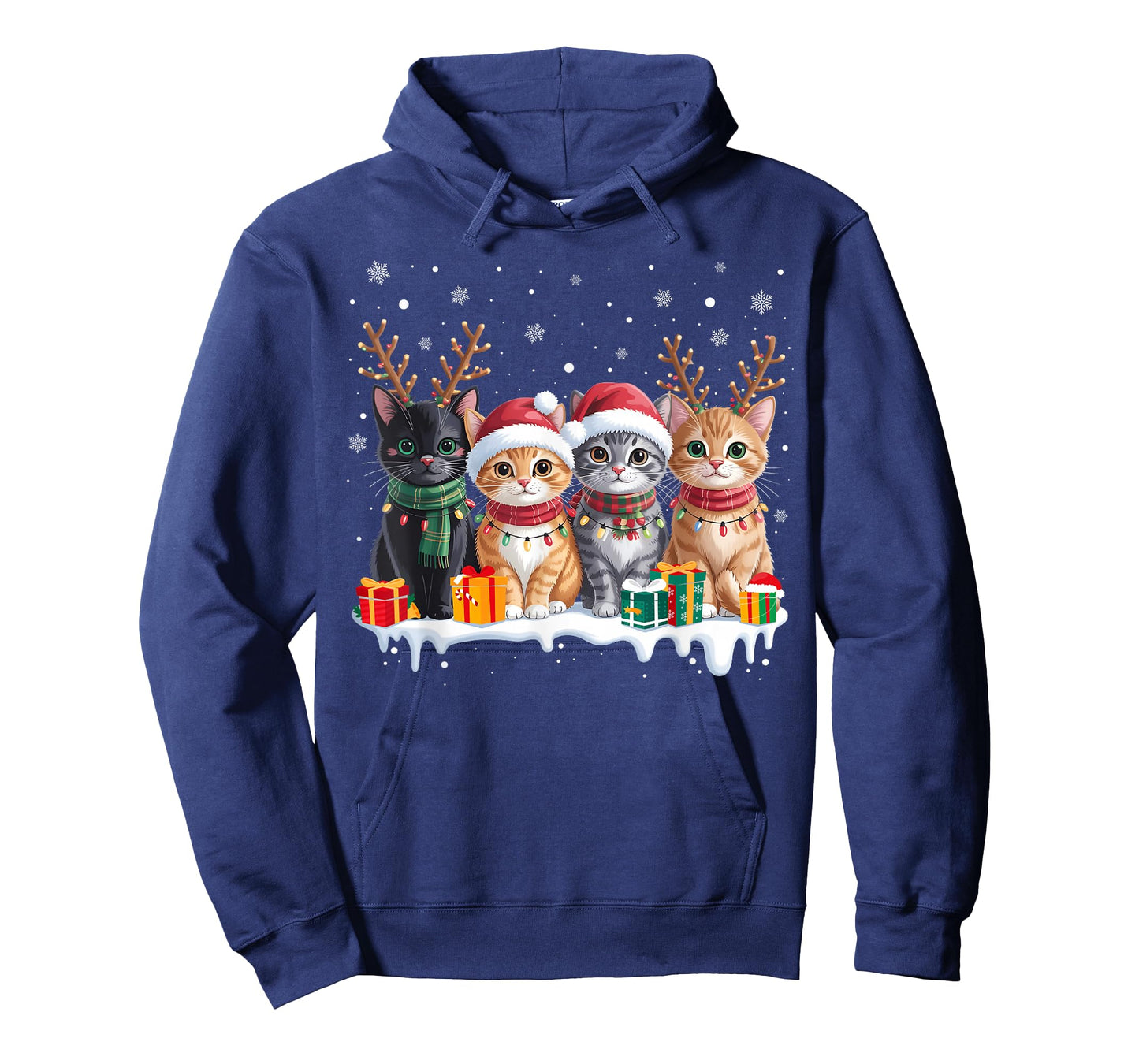 Cat Christmas Light Reindeer Santa Christmas Cat Lover T-Shirt
