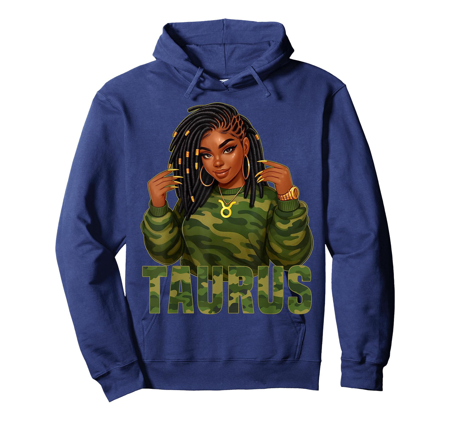 Taurus Queen Loc'd Black Woman Camo Zodiac Sign T-Shirt