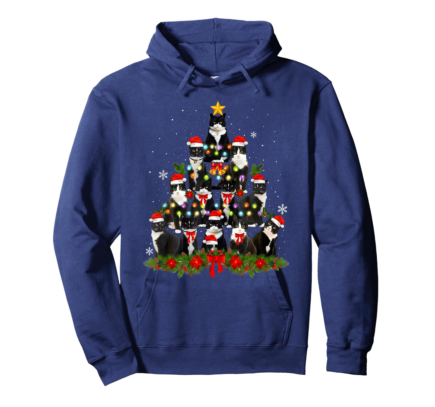 Cat Christmas Light Reindeer Santa Christmas Cat Lover Xmas T-Shirt
