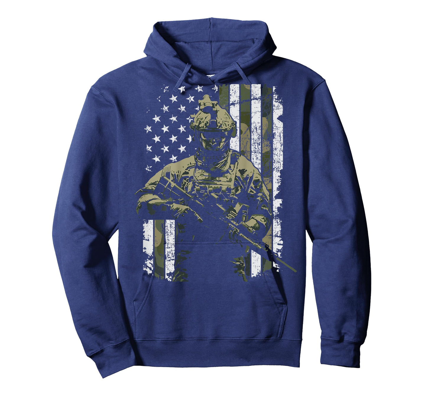 Military Soldier Combat Veteran Camouflage USA Flag -ON BACK T-Shirt