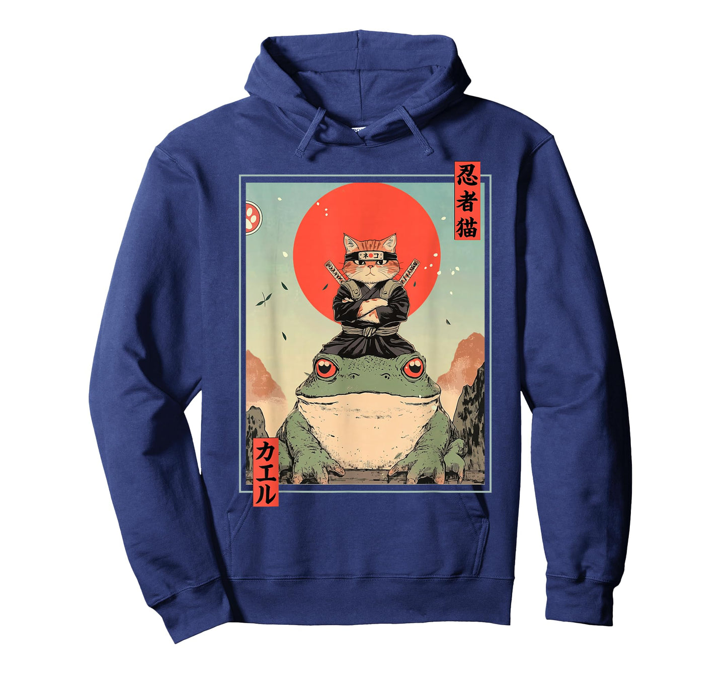 Japanese Ninja Cat and Frog Retro Anime Style Graphic T-Shirt