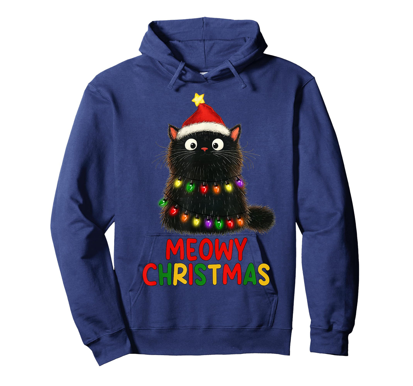 Meowy Christmas Tree Lights Black Cat Xmas Pajamas Cat Lover T-Shirt