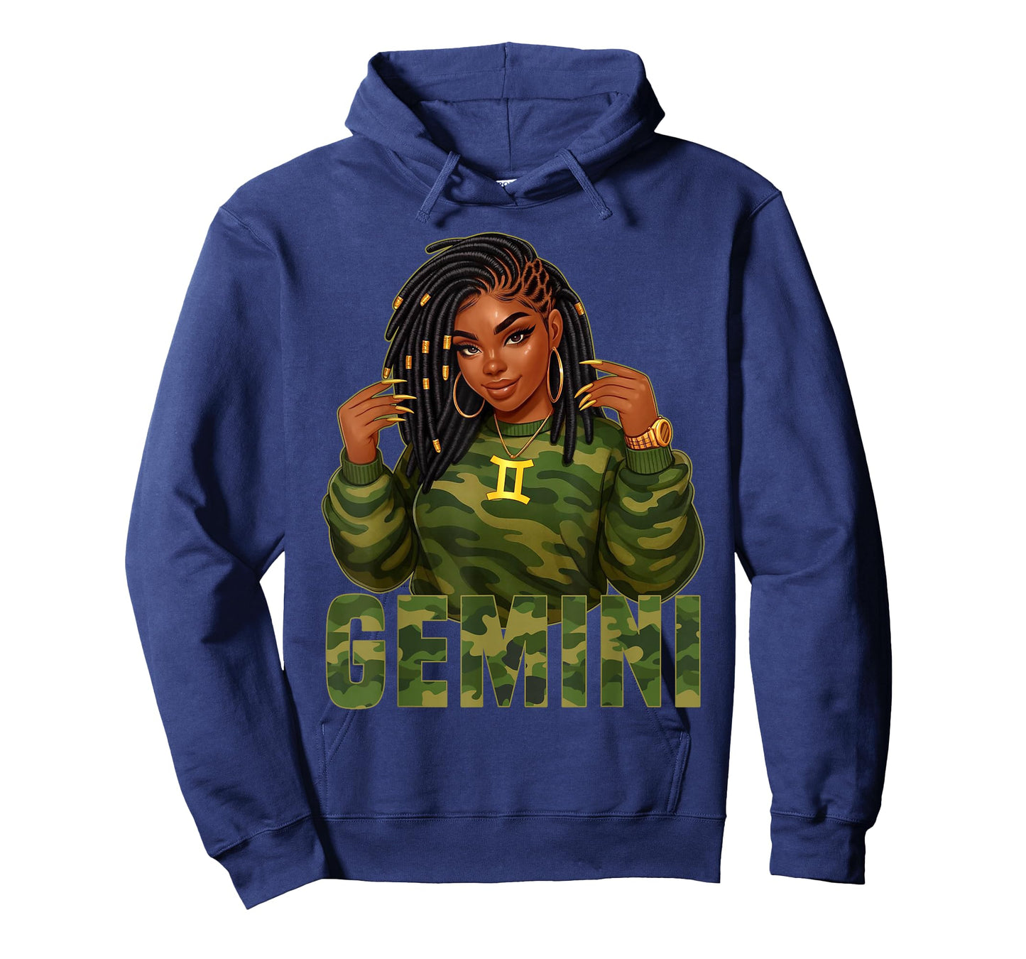Gemini Queen Loc'd Black Woman Camo Zodiac Sign T-Shirt