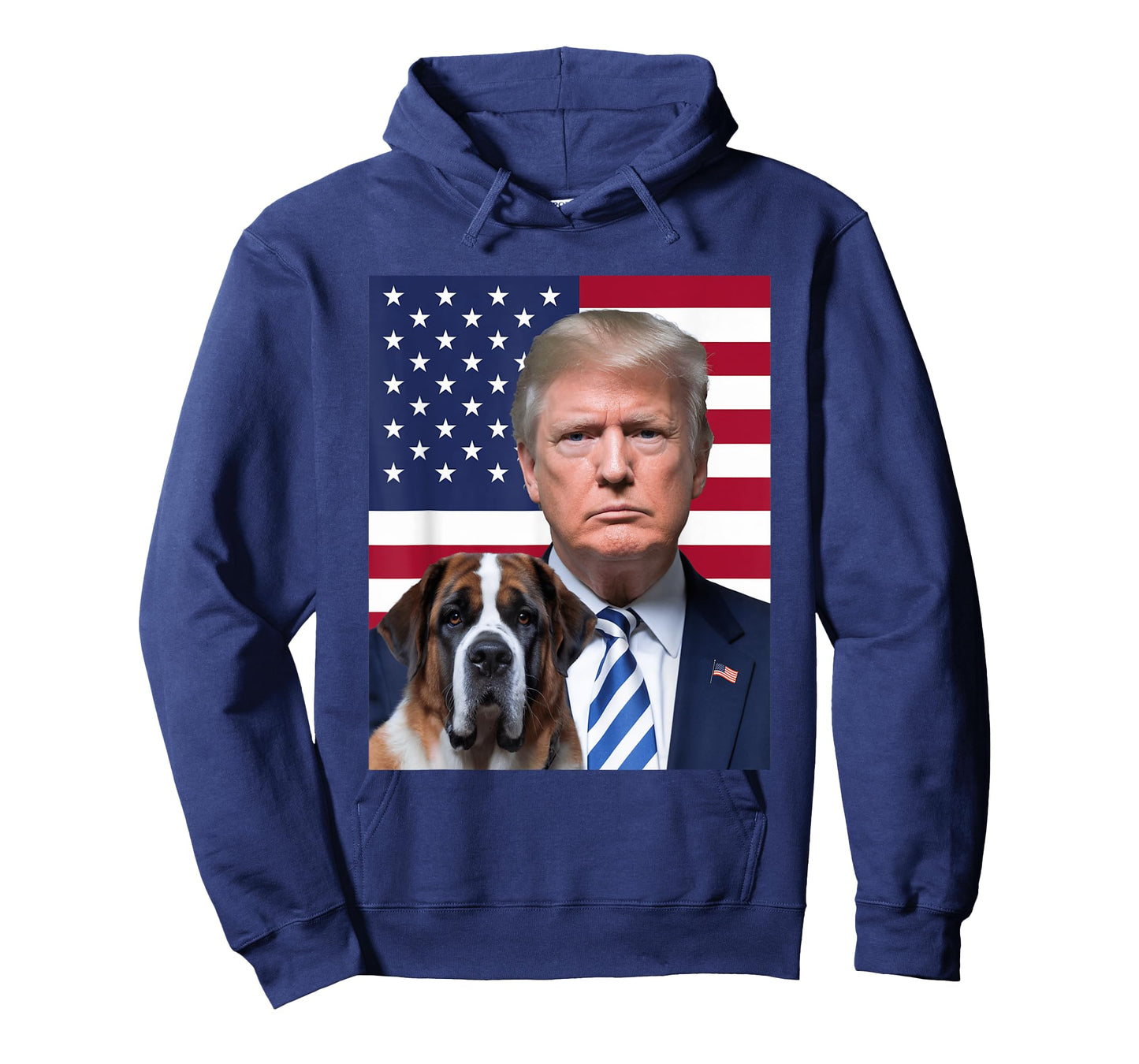 Funny Trump And St. Bernard Dog USA Flag Election 2024 Vote Men Women Girls Kids T-Shirt