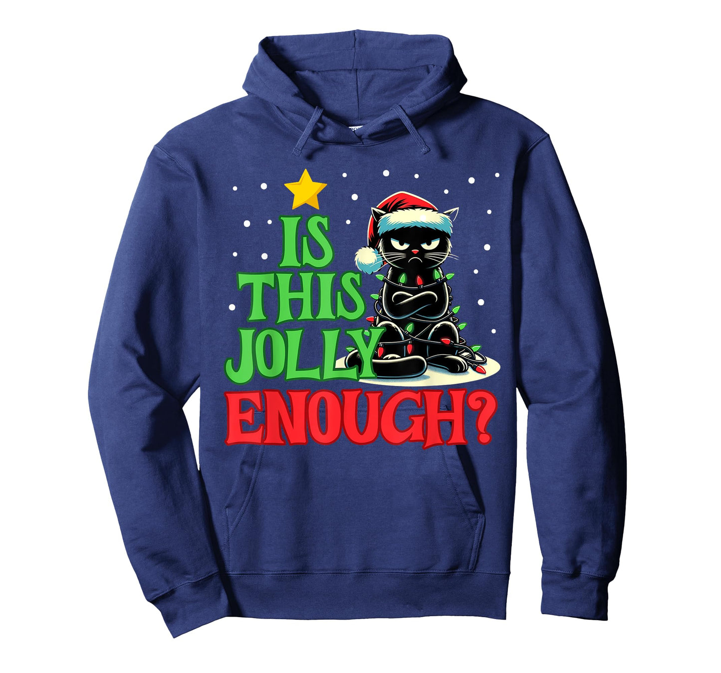 Is This Jolly Enough Funny Black Cat Christmas Tree Lights Men Women Kids T-Shirt