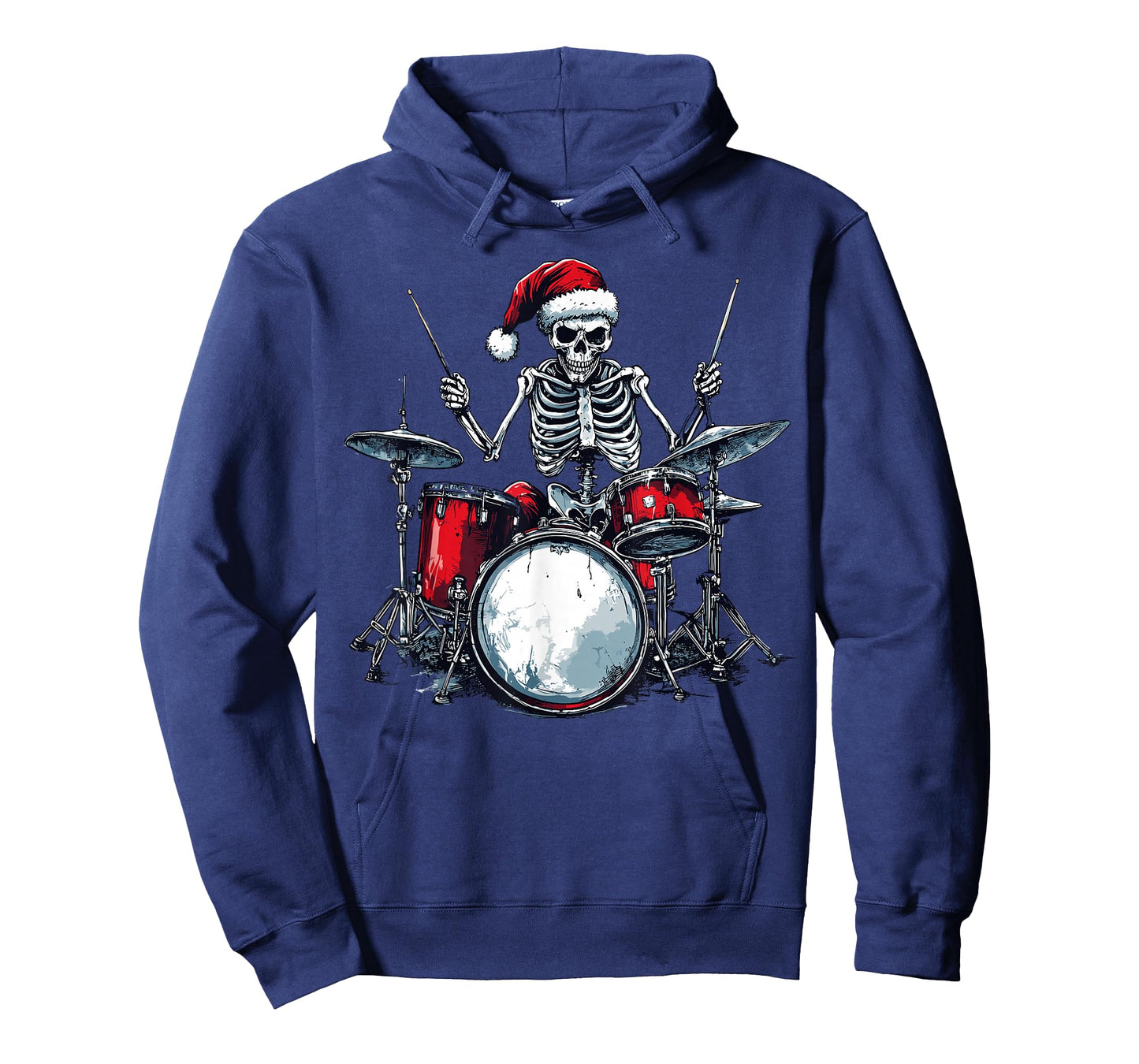 Santa Skeleton Playing Drum Percussionist Drummer Christmas T-Shirt
