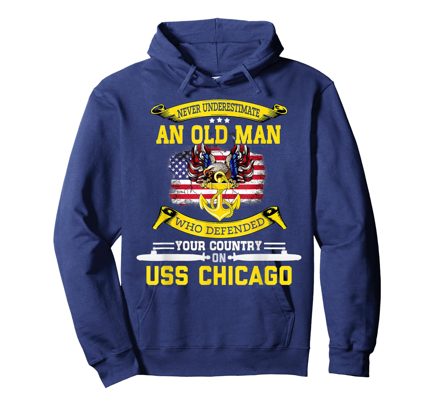 American Flag USS Chicago SSN-721 Submarine T-Shirt for Women Men